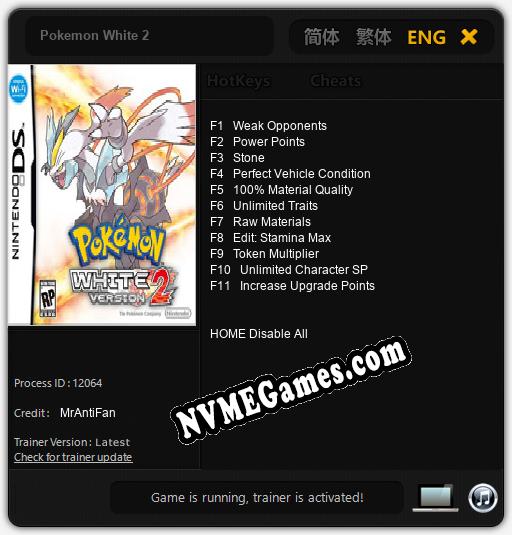 Treinador liberado para Pokemon White 2 [v1.0.8]