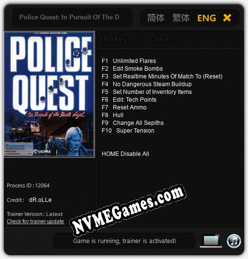 Treinador liberado para Police Quest: In Pursuit Of The Death Angel [v1.0.2]