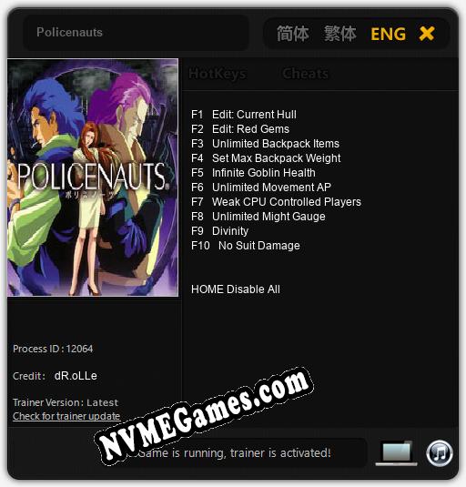 Policenauts: Cheats, Trainer +10 [dR.oLLe]