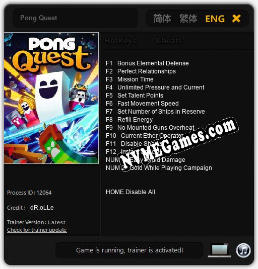 Treinador liberado para Pong Quest [v1.0.9]