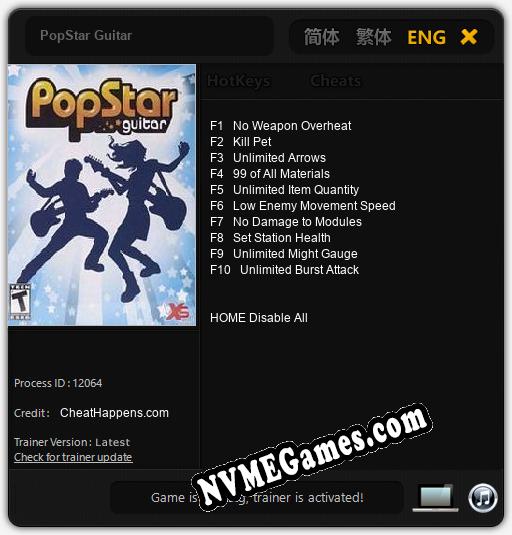 PopStar Guitar: Cheats, Trainer +10 [CheatHappens.com]