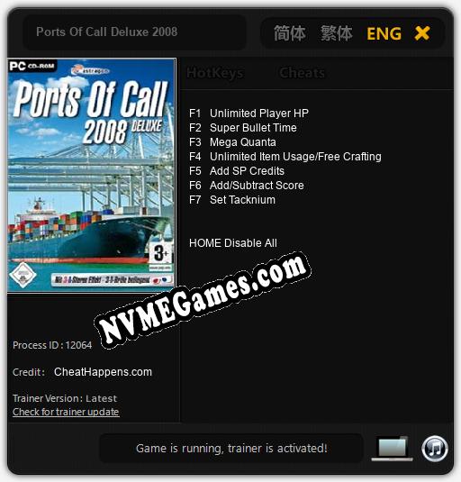Ports Of Call Deluxe 2008: Trainer +7 [v1.6]