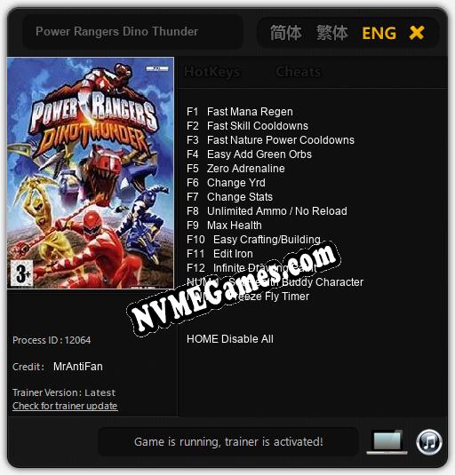 Treinador liberado para Power Rangers Dino Thunder [v1.0.6]