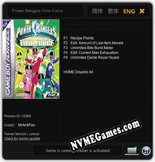 Power Rangers Time Force: Cheats, Trainer +5 [MrAntiFan]