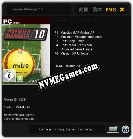 Premier Manager 10: Trainer +6 [v1.4]