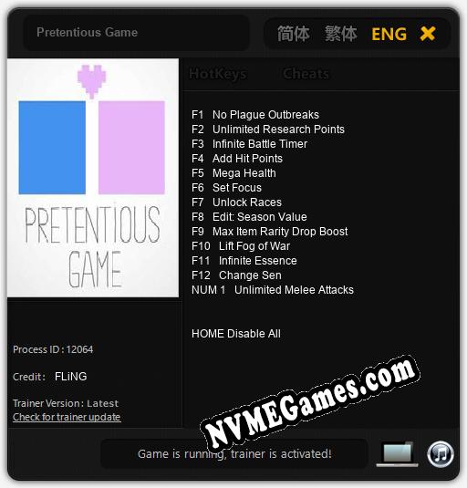 Treinador liberado para Pretentious Game [v1.0.8]