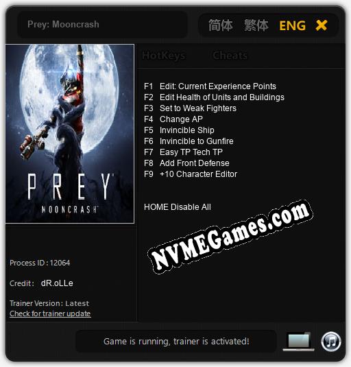 Prey: Mooncrash: Treinador (V1.0.4)