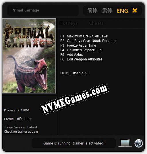 Primal Carnage: Trainer +6 [v1.2]