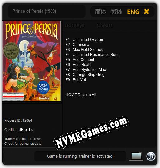 Treinador liberado para Prince of Persia (1989) [v1.0.1]