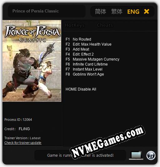 Treinador liberado para Prince of Persia Classic [v1.0.2]