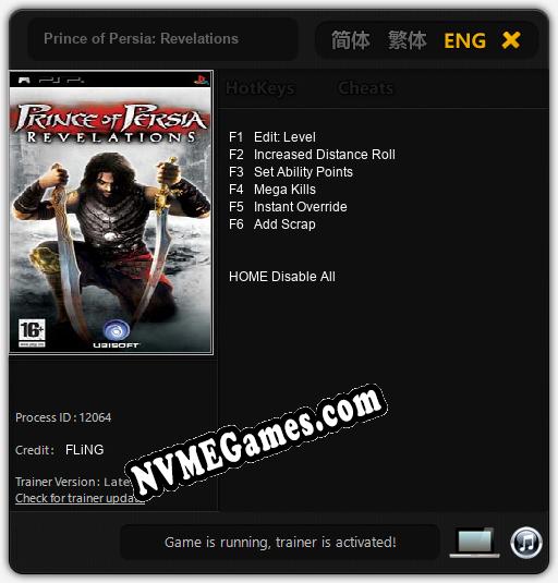 Prince of Persia: Revelations: Treinador (V1.0.39)