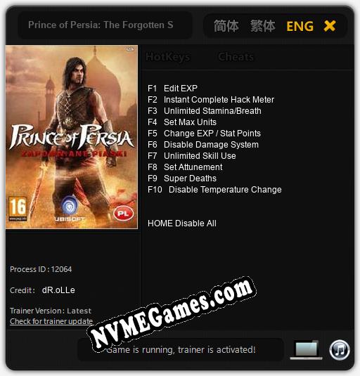 Prince of Persia: The Forgotten Sands: Trainer +10 [v1.9]