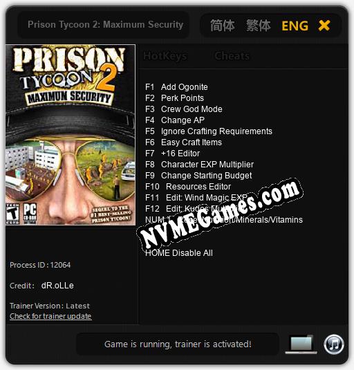 Prison Tycoon 2: Maximum Security: Cheats, Trainer +13 [dR.oLLe]