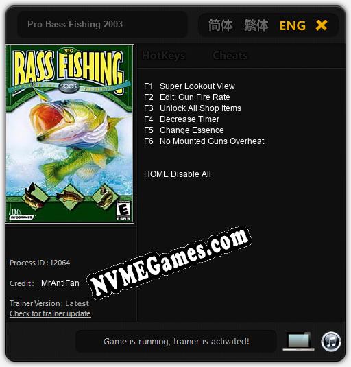 Treinador liberado para Pro Bass Fishing 2003 [v1.0.1]