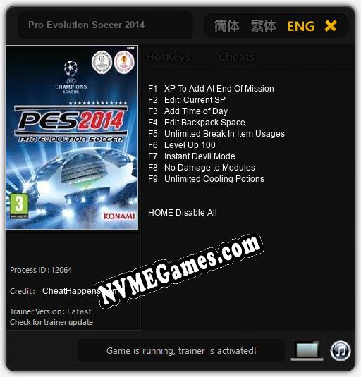 Pro Evolution Soccer 2014: Trainer +9 [v1.4]