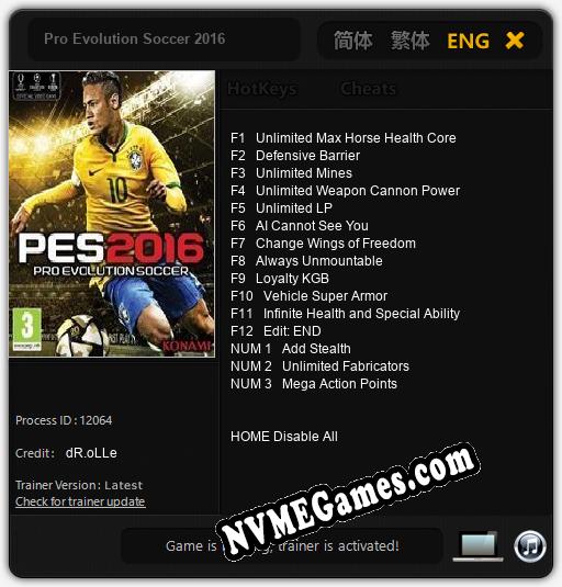 Treinador liberado para Pro Evolution Soccer 2016 [v1.0.9]