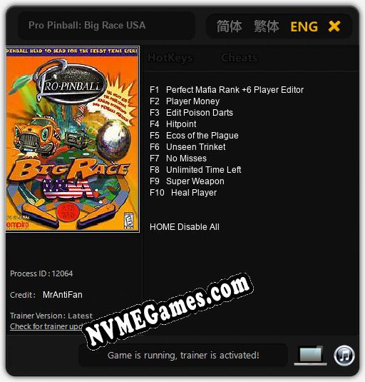 Treinador liberado para Pro Pinball: Big Race USA [v1.0.9]