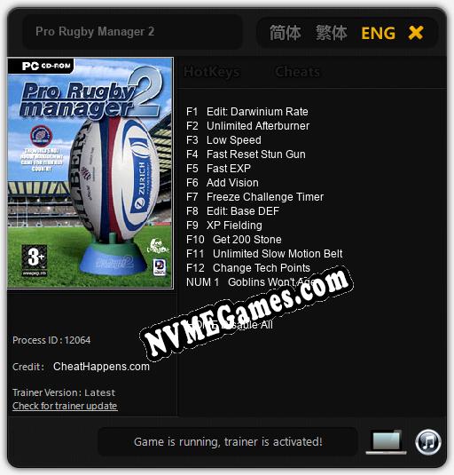 Pro Rugby Manager 2: Trainer +13 [v1.2]