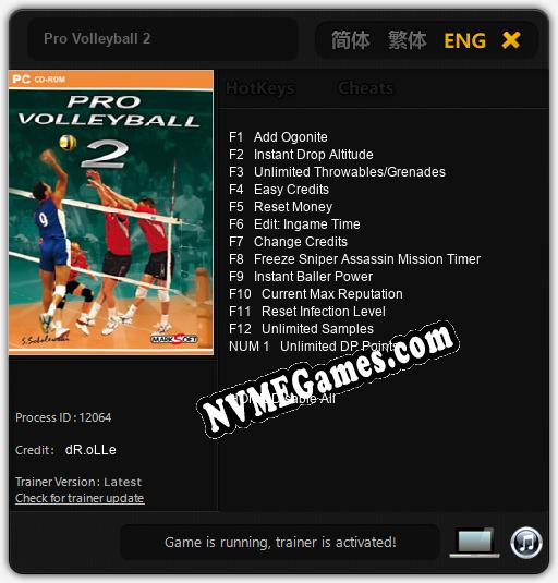 Pro Volleyball 2: Cheats, Trainer +13 [dR.oLLe]