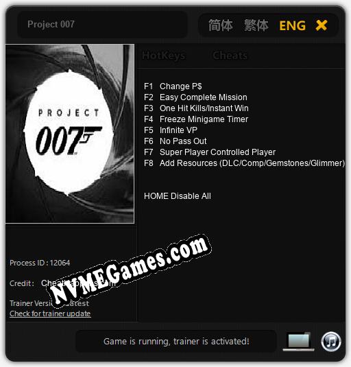 Treinador liberado para Project 007 [v1.0.3]