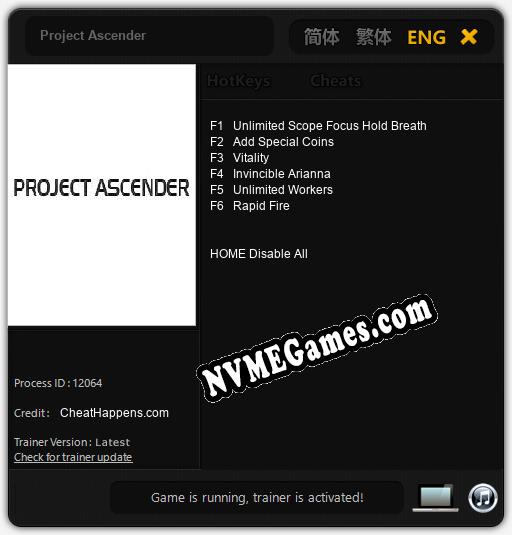 Project Ascender: Cheats, Trainer +6 [CheatHappens.com]