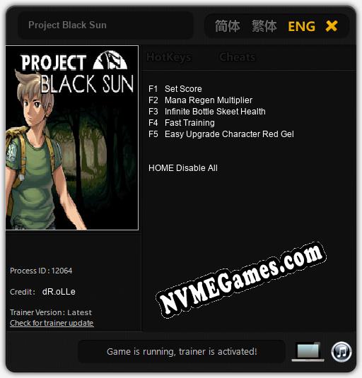 Treinador liberado para Project Black Sun [v1.0.4]