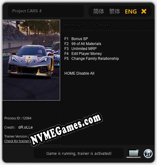 Project CARS 4: Trainer +5 [v1.1]