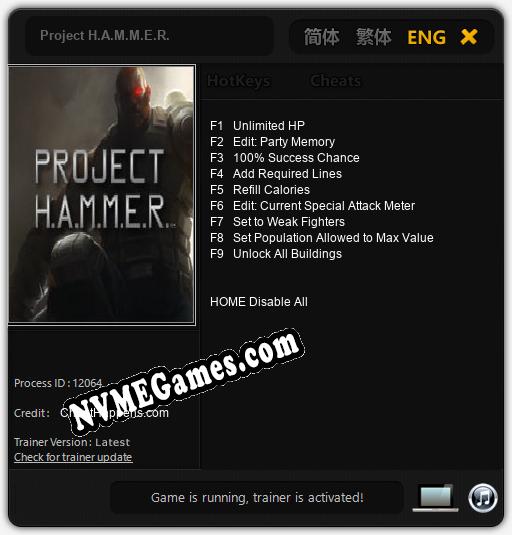 Treinador liberado para Project H.A.M.M.E.R. [v1.0.6]