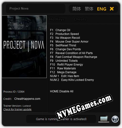 Project Nova: Cheats, Trainer +14 [CheatHappens.com]