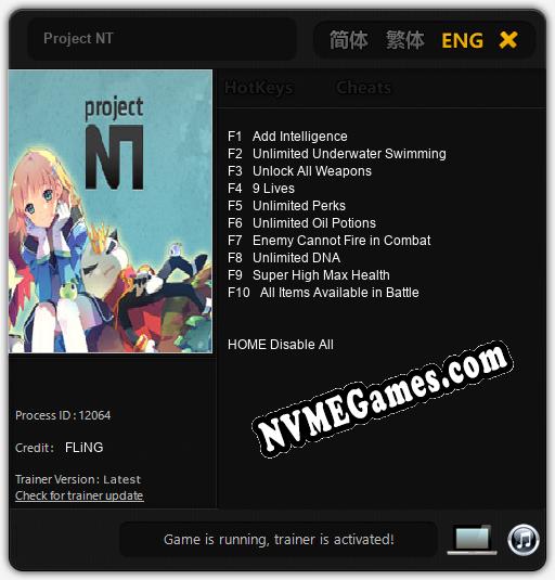 Project NT: Trainer +10 [v1.9]