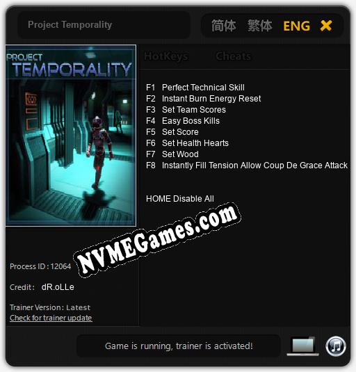 Treinador liberado para Project Temporality [v1.0.2]