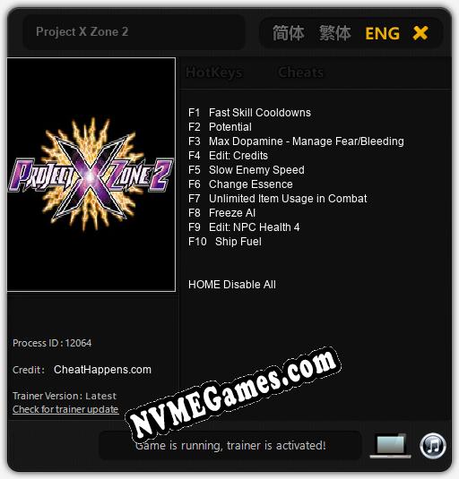 Treinador liberado para Project X Zone 2 [v1.0.4]