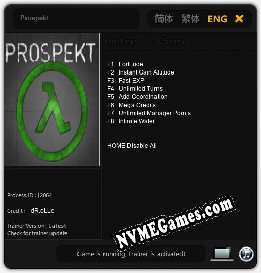 Prospekt: Cheats, Trainer +8 [dR.oLLe]