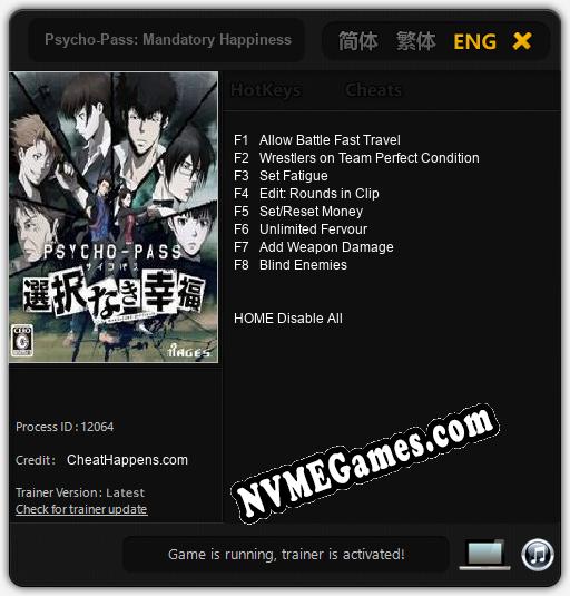 Psycho-Pass: Mandatory Happiness: Cheats, Trainer +8 [CheatHappens.com]