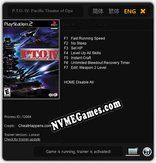 P.T.O. IV: Pacific Theater of Operations: Trainer +7 [v1.3]