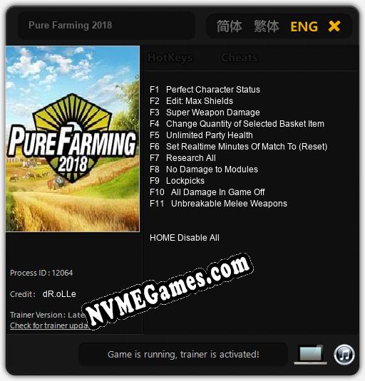 Treinador liberado para Pure Farming 2018 [v1.0.9]