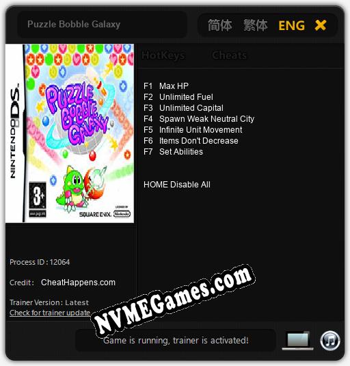 Puzzle Bobble Galaxy: Cheats, Trainer +7 [CheatHappens.com]