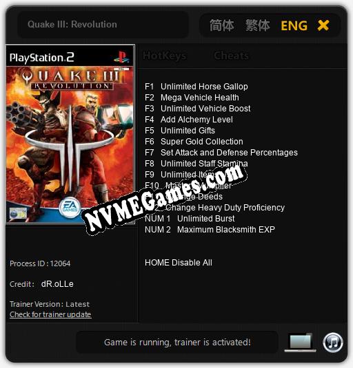 Treinador liberado para Quake III: Revolution [v1.0.2]