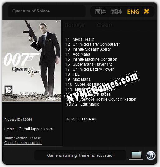 Treinador liberado para Quantum of Solace [v1.0.8]