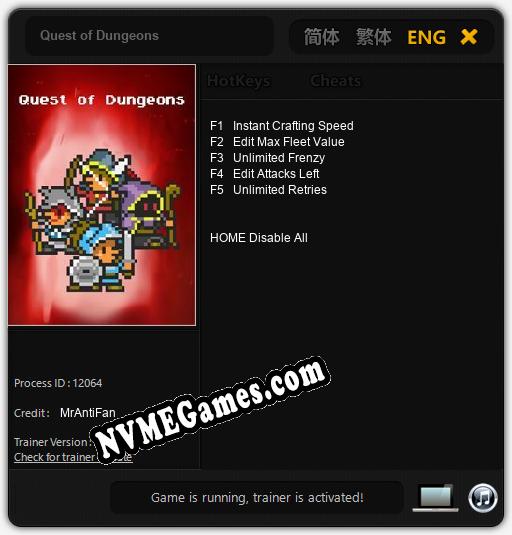 Quest of Dungeons: Trainer +5 [v1.1]