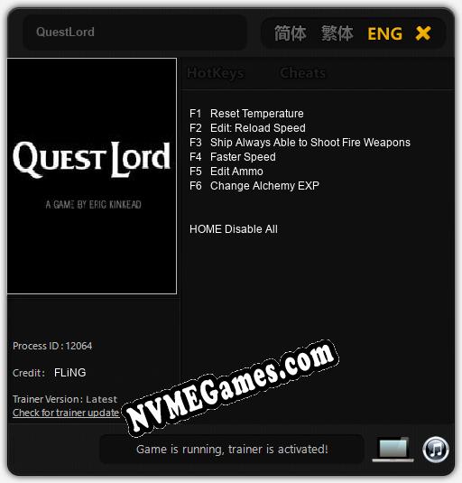 Treinador liberado para QuestLord [v1.0.8]