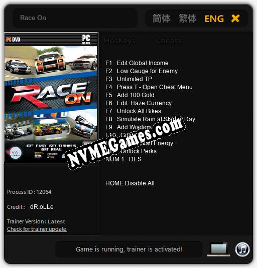 Treinador liberado para Race On [v1.0.9]