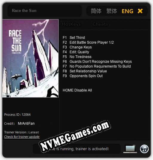 Treinador liberado para Race the Sun [v1.0.1]