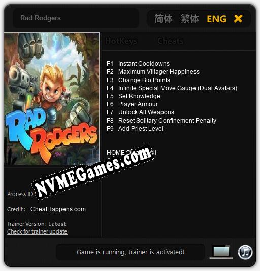 Rad Rodgers: Cheats, Trainer +9 [CheatHappens.com]