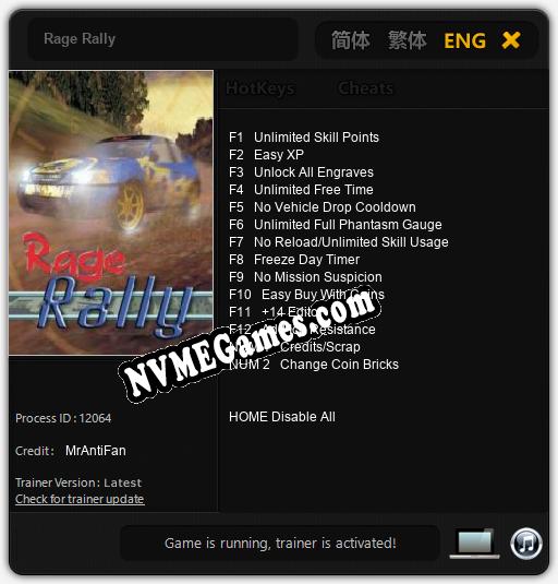 Treinador liberado para Rage Rally [v1.0.8]