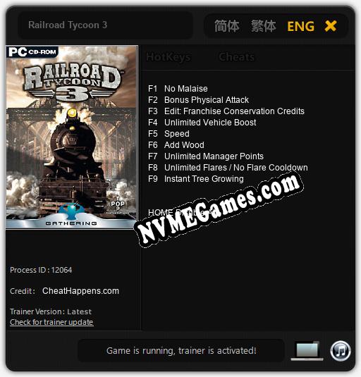 Railroad Tycoon 3: Trainer +9 [v1.9]