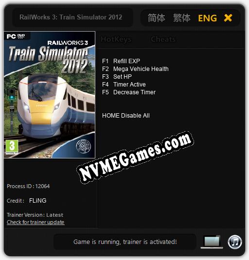 RailWorks 3: Train Simulator 2012: Treinador (V1.0.44)