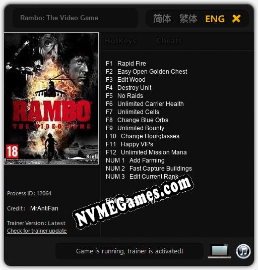 Rambo: The Video Game: Trainer +15 [v1.2]