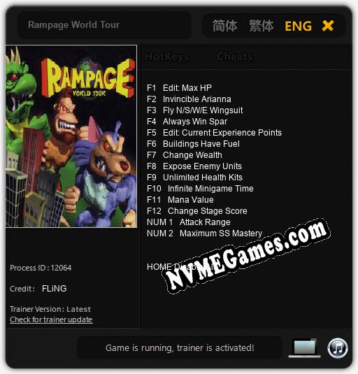 Treinador liberado para Rampage World Tour [v1.0.9]