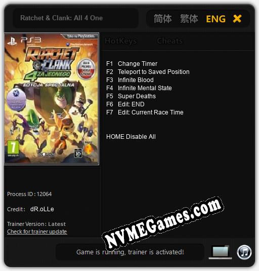 Treinador liberado para Ratchet & Clank: All 4 One [v1.0.8]